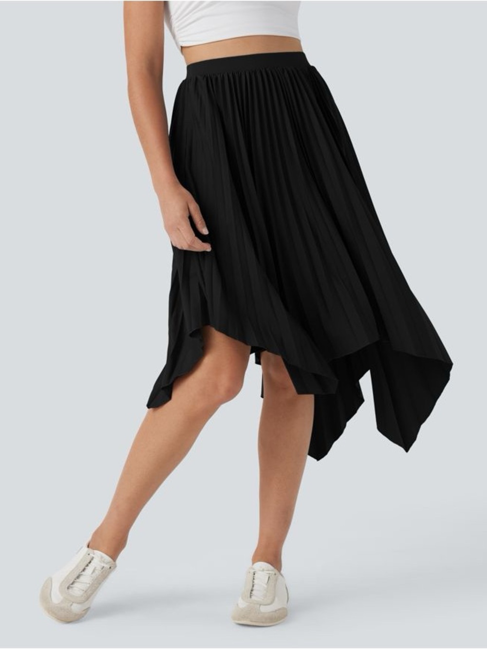 HALARA Black Asymmetrical Pleated Handkerchief Hem Skirt